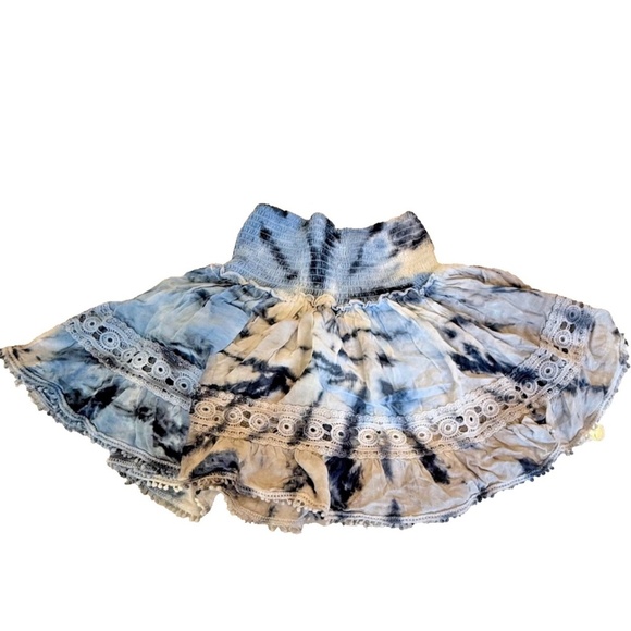 Surf Gypsy Women's Tie Dye Boho Ruffled Skirt; Smocked Waist; Blue/White; Size S - Picture 2 of 4